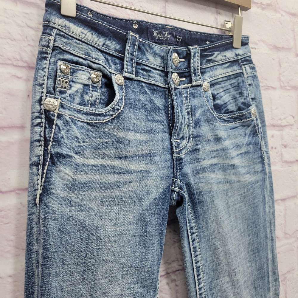 Miss Me Low Rise Bootcut Jeans Womens Sz 23 Fits 26 Embellished Sequins Y2K - Picture 6 of 10